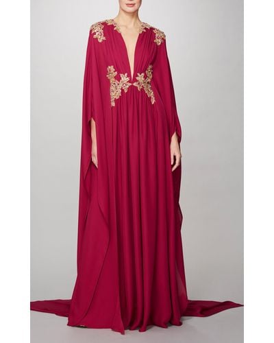 Pamella Roland Embroidered Silk Georgette Gown - Multicolour
