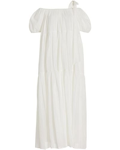 Moré Noir Joanna Tiered Cotton-silk Maxi Dress - White
