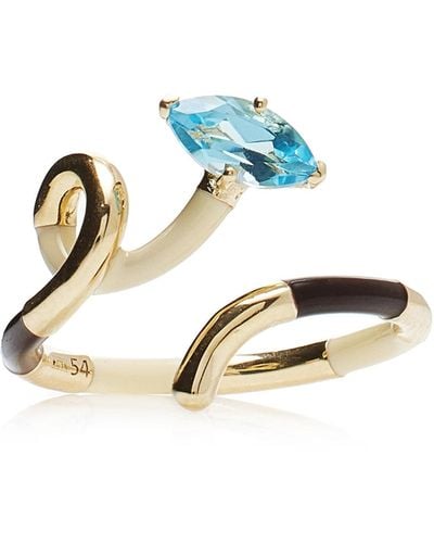 Bea Bongiasca 9k Gold, Crystal, And Enamel Ring - Blue
