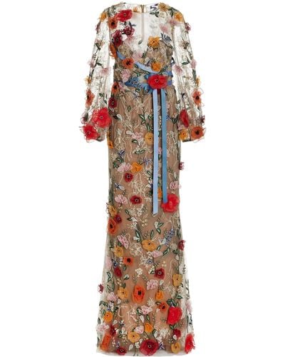 Marchesa Floral-appliquéd Embroidered Tulle Gown - Multicolour