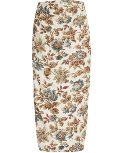 Sir. The Label Eleanora Floral Linen Midi Skirt - Natural