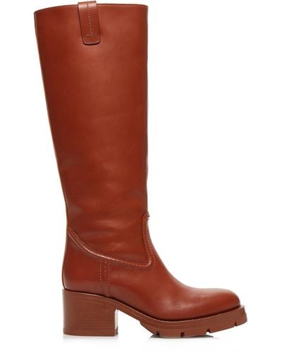 Chloé Mallo Shearling And Leather Knee Boots - Brown