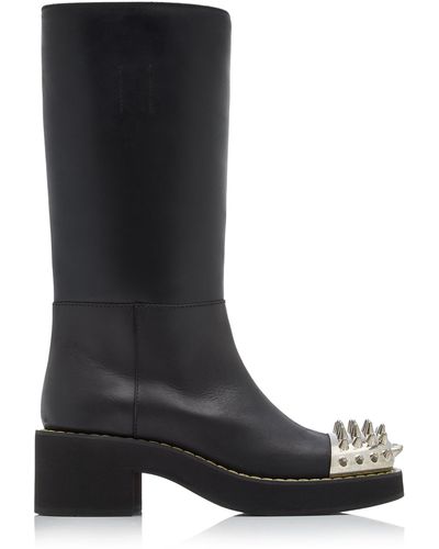 Miu Miu Spike-embellished Knee-high Leather Boots - Black