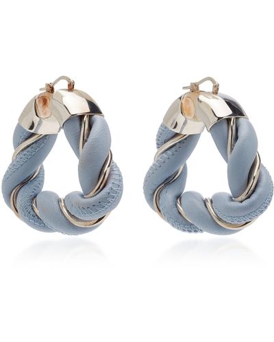 Bottega Veneta Twist Triangle Leather-trimmed Sterling Silver Earrings - Blue