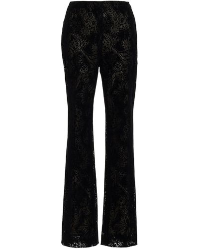 Oscar de la Renta Flocked Floral Lace Straight-leg Trousers - Black