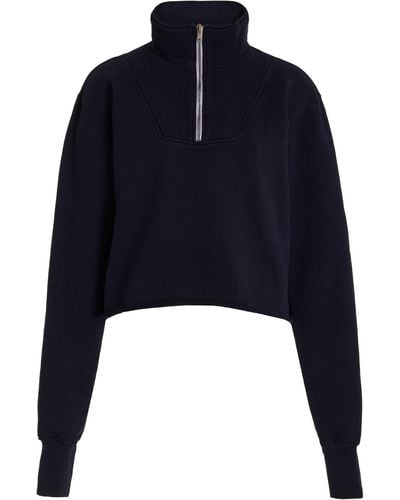 Les Tien Haley Cropped Half-zip Cotton Sweatshirt - Blue