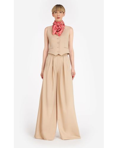 Costarellos Nola Pleated Wool-blend Wide-leg Trousers - Natural