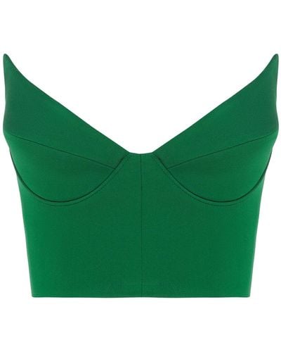 Alex Perry Strapless Bustier Satin Crepe Crop Top - Green