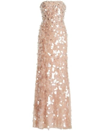 Carolina Herrera Embellished Strapless Column Gown - Natural