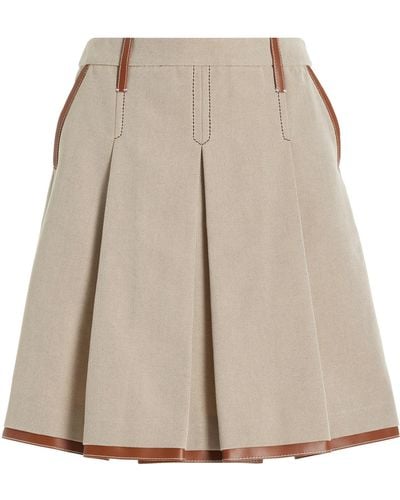 Miu Miu Pleated Cotton-canvas Midi Skirt - Natural