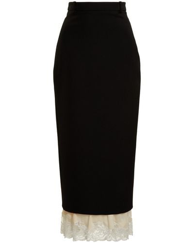 Balenciaga Lace-trimmed Wool Midi Pencil Skirt - Black