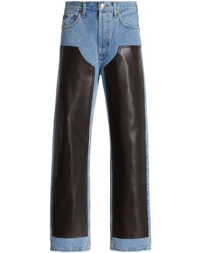 Agolde Ryder Leather-detailed Rigid High-rise Straight-leg Jeans - Blue