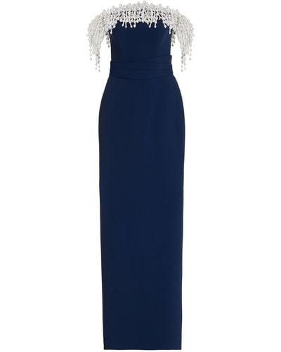 Pamella Roland Pearl Fringed Gown - Blue
