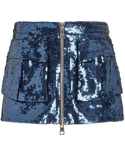 Brandon Maxwell Sterling Sequined Cargo Mini Skirt - Blue