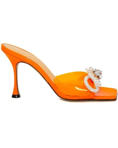 Mach & Mach Double-bow Crystal-embellished Pvc Mules - Orange