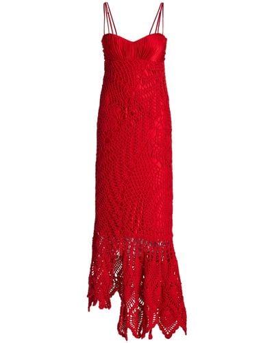 Alejandra Alonso Rojas Crochet Bustier Maxi Dress - Red