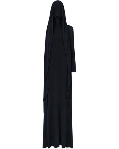 Alaïa Hood-detailed One-shoulder Jersey Maxi Dress - Black