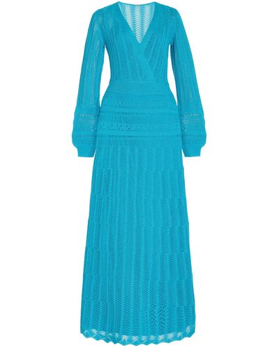 Alexis Ace Open-knit Cotton-blend Maxi Dress - Blue