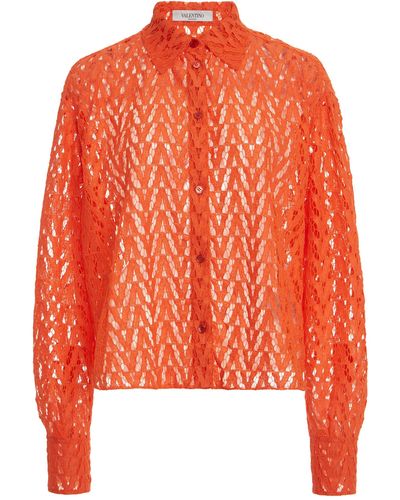 Valentino Button-up Lace Shirt - Orange