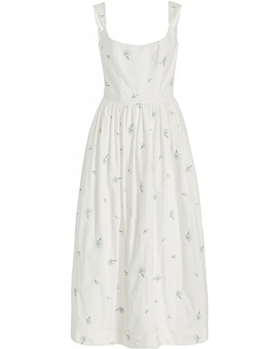 Markarian Exclusive Floral-embroidered Cotton Midi Dress - White