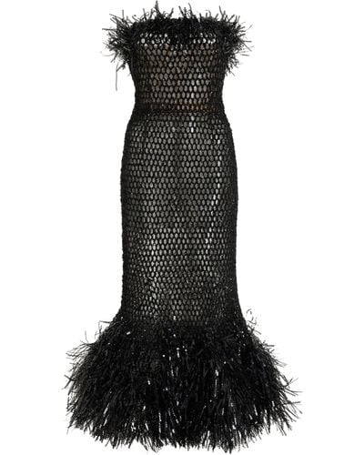 Oscar de la Renta Fringe-trimmed Embroidered Midi Dress - Black