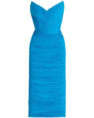 Alex Perry Dane Ruched Strapless Midi Dress - Blue