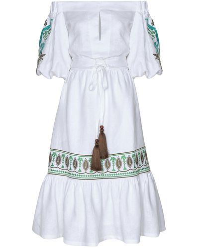 ANDRES OTALORA Agua Clara Embroidered Linen Midi Dress - White