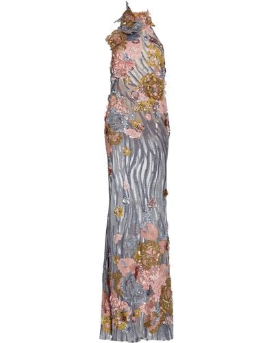 Elie Saab Sequin-embroidered Tulle Maxi Dress - White