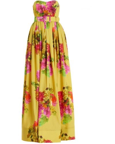 Cara Cara Greenfield Belted Floral Cotton Poplin Maxi Dress - Yellow