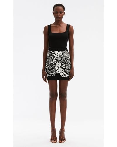 Oscar de la Renta Mixed Botanical Jacquard Mini Skirt - Black