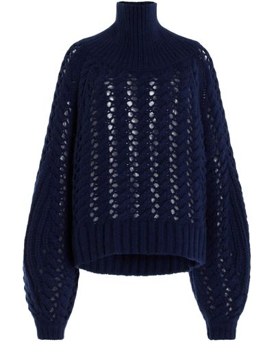 Adam Lippes Open Knit Cashmere Turtleneck Sweater - Blue