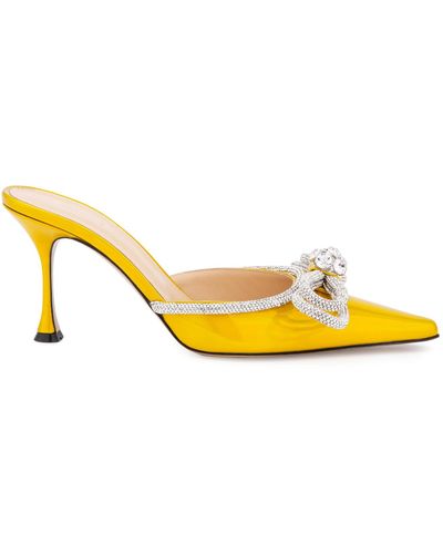 Mach & Mach Double-bow Crystal-embellished Leather Mules - Yellow