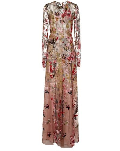 Naeem Khan Multicolour Floral Embroidered Gown