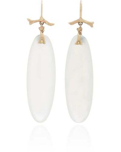 Annette Ferdinandsen 14k Gold Milky Agate Branch Earrings - White