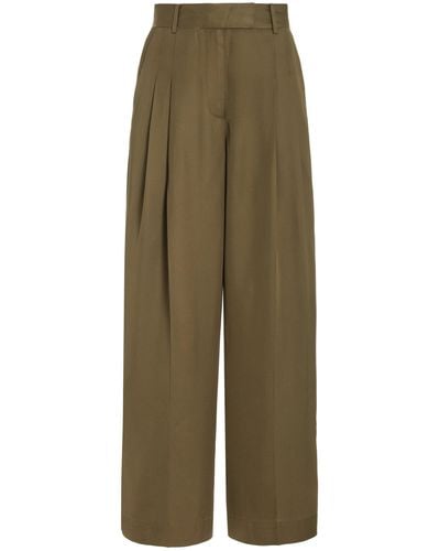 By Malene Birger Exclusive Pleated Satin Wide-leg Trousers - Green
