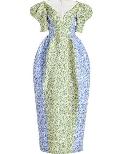 Rosie Assoulin Like A Fairy Tale Floral Puff-sleeve Gown - Blue