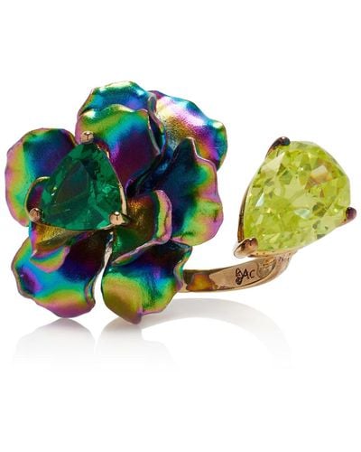 Anabela Chan Acid Rainbow Bloom 18k Gold Vermeil, Aluminum Emerald, Quartz Ring - Blue