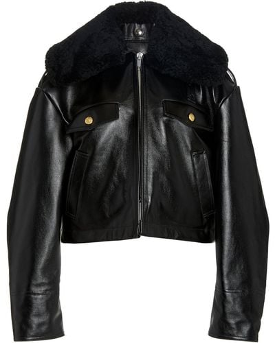R13 Policeman Oversized Cropped Leather Jacket - Black