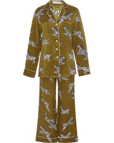 Olivia Von Halle Lila Mona Zebra-print Pajama Set - Green