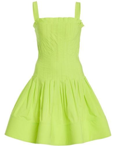 Oscar de la Renta Pleated Drop-waist Cotton Poplin Mini Dress - Green