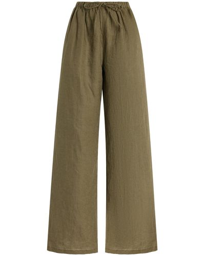 AEXAE Drawstring Linen Wide-leg Pants - Green