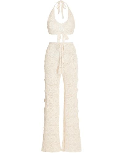 Akoia Swim Daisy Crocheted Cotton Trousers And Top Set - White