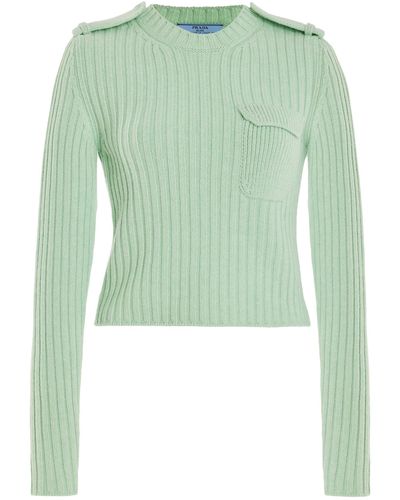 Prada Cropped Knit Cashmere Sweater - Green