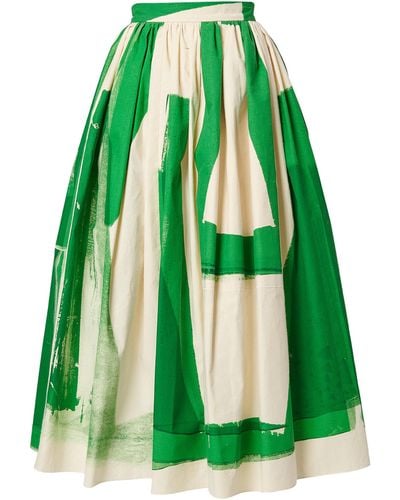 Erdem Pleated Cotton Faille Midi Skirt - Green