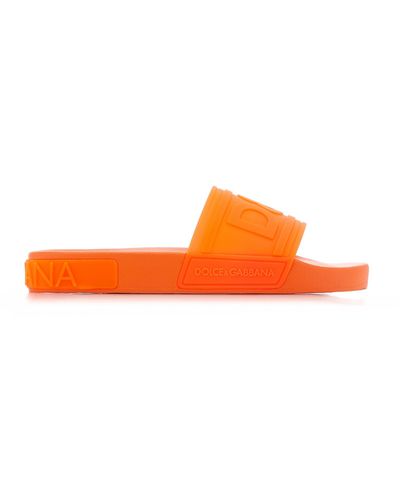 Dolce & Gabbana Logo Rubber Slides - Orange