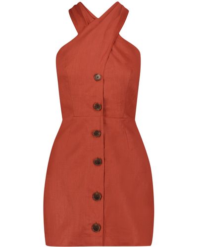 Matthew Bruch Twisted Linen Mini Dress - Red