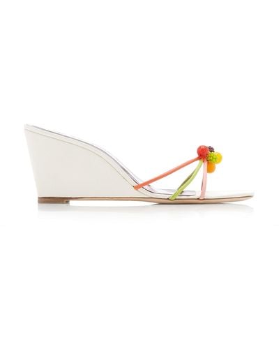 STAUD Pippa Embellished Leather Wedge Sandals - White