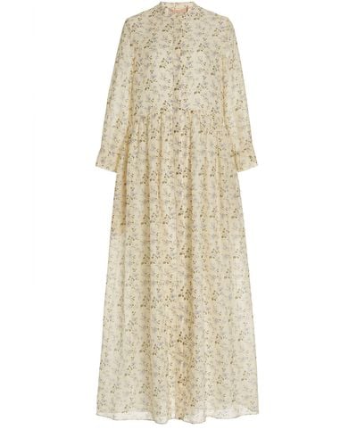 Brock Collection Exclusive Floral Linen-cotton Maxi Shirt Dress - Natural