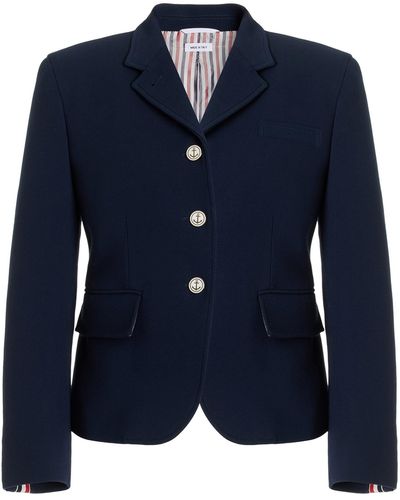 Thom Browne Moulded-shoulder Wool-crepe Blazer - Blue