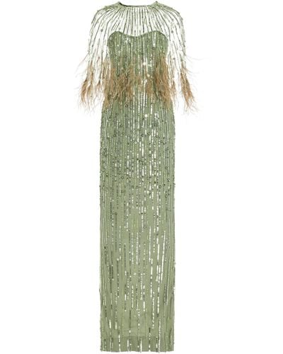 Pamella Roland Cape-detailed Sequined Gown - Green